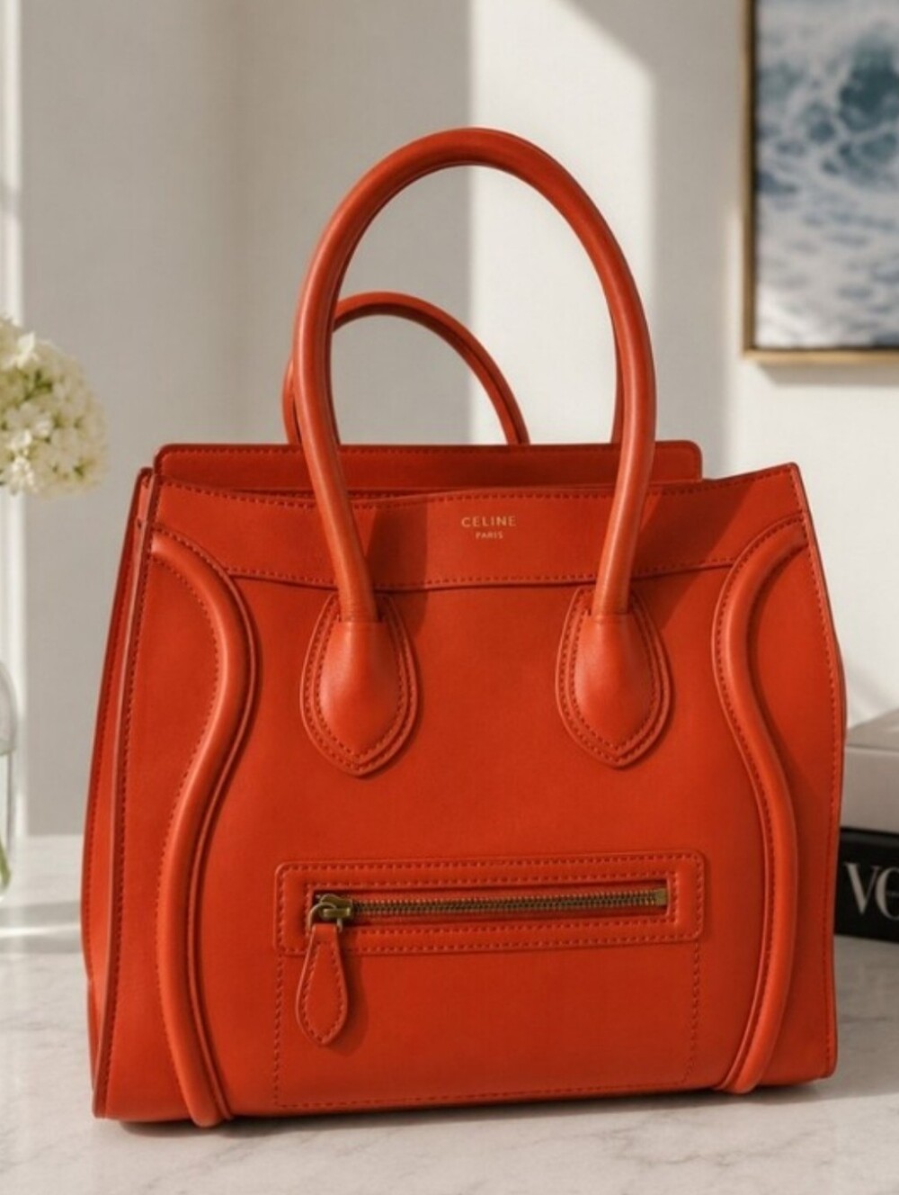 Celine Orange Smooth Leather Mini Luggage Tote